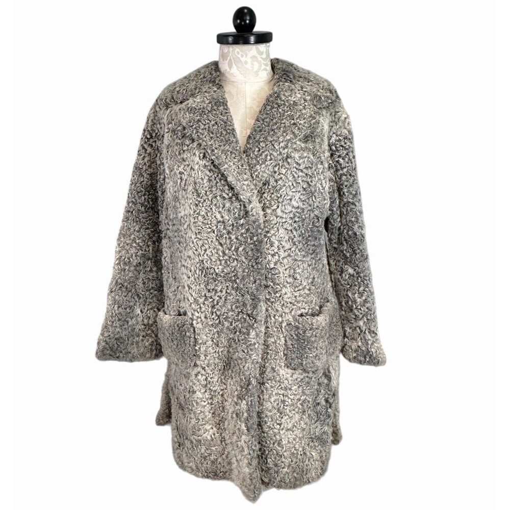 Vintage Pelzmoden Welschoff Astrakhan Karakul Curly Lamb Long Coat Gray